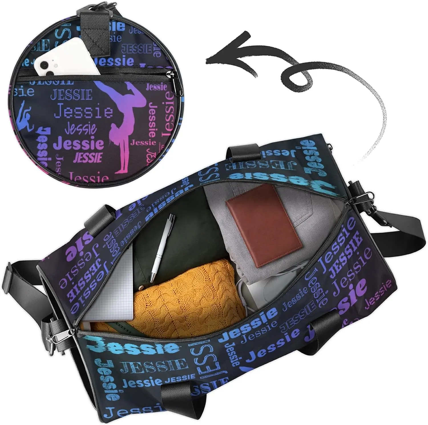 Custom Gymnastics Duffel Bag Personalized Sports Bag with Name Overnight Weekender Duffel Bag Customized Gym Sport Gifts for Women Men, Blue Pink