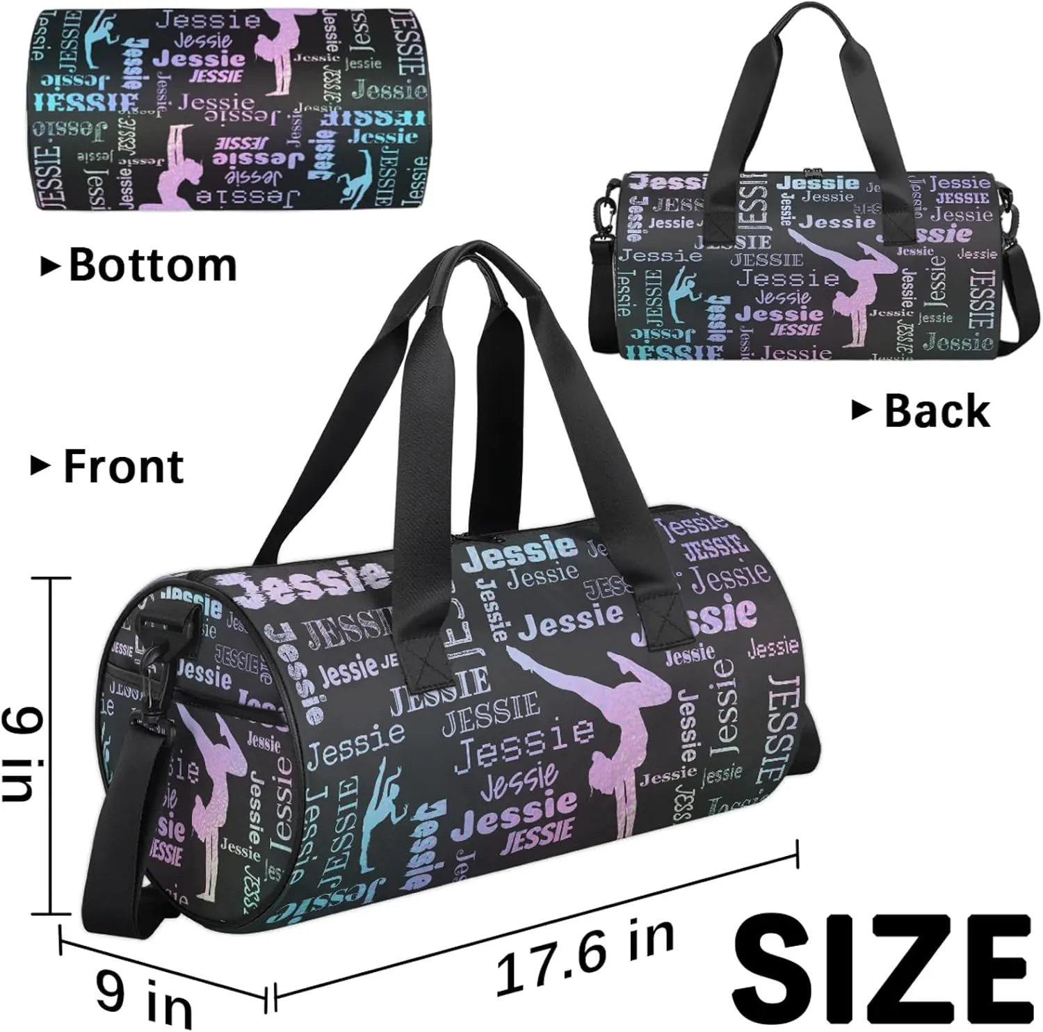 Custom Gymnastics Duffel Bag Personalized Sports Bag with Name Overnight Weekender Duffel Bag Customized Gym Sport Gifts for Women Men, Blue Purple