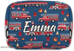 Custom Name Cosmetic Bag, Fire Engines Personalized Bridesmaid Makeup Bag, Personalised Gift for Bridesmaid, Cartoon Truck Travel Makeup Bag, Bridesmaid Gifts, Organizer