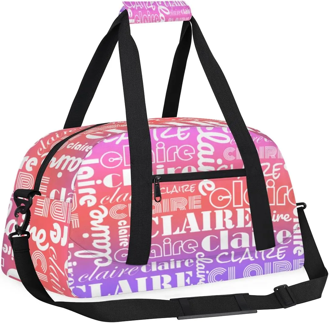 Custom Name Kids Gym Sport Bag for Boys Girls, Personalized Gymnastics Ballet Dance Bag Customized Small Duffel Travel Bag Teen Weekender Overnight Bag, Rainbow