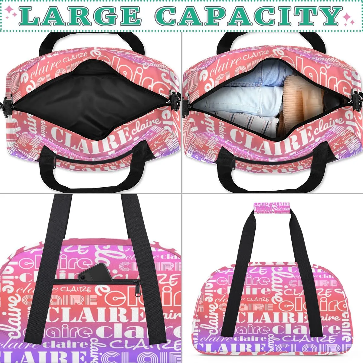 Custom Name Kids Gym Sport Bag for Boys Girls, Personalized Gymnastics Ballet Dance Bag Customized Small Duffel Travel Bag Teen Weekender Overnight Bag, Rainbow