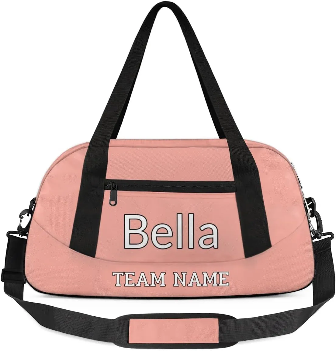 Custom Sport Gym Bag, Personalized Name and Team Name Overnight Duffel Bag for Boys Girls Dance Weekender Bags Travel Tote Bag, Pale Pink
