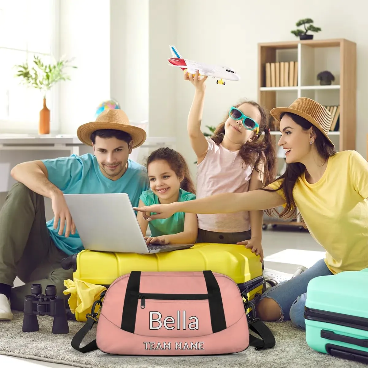 Custom Sport Gym Bag, Personalized Name and Team Name Overnight Duffel Bag for Boys Girls Dance Weekender Bags Travel Tote Bag, Pale Pink