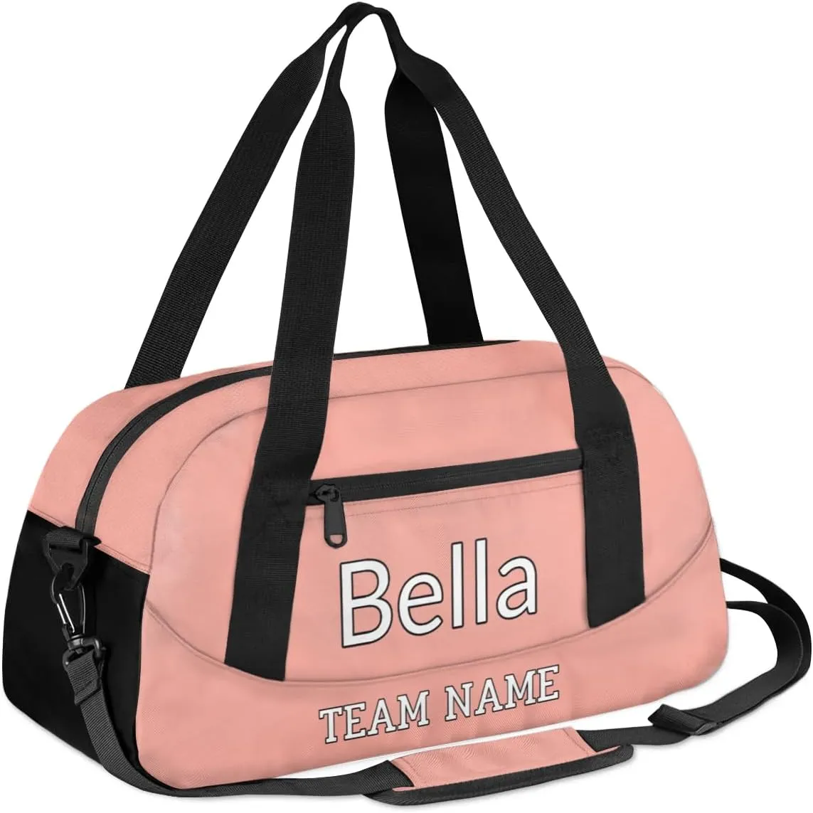 Custom Sport Gym Bag, Personalized Name and Team Name Overnight Duffel Bag for Boys Girls Dance Weekender Bags Travel Tote Bag, Pale Pink