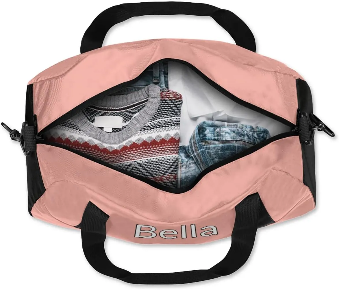 Custom Sport Gym Bag, Personalized Name and Team Name Overnight Duffel Bag for Boys Girls Dance Weekender Bags Travel Tote Bag, Pale Pink