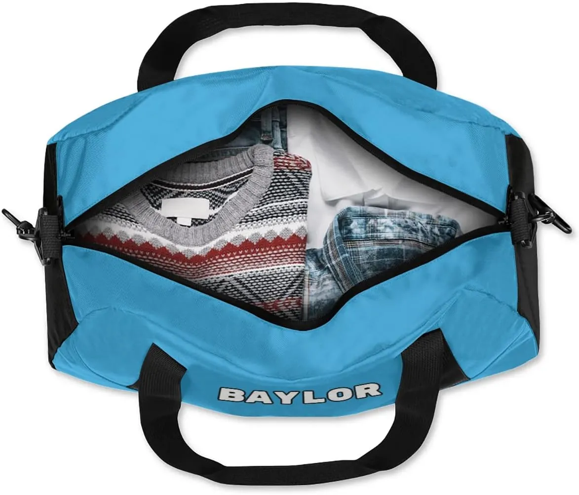 Custom Sport Gym Bag, Personalized Name Overnight Duffel Bag for Boys Girls Dance Weekender Bags Travel Tote Bag, Blue D