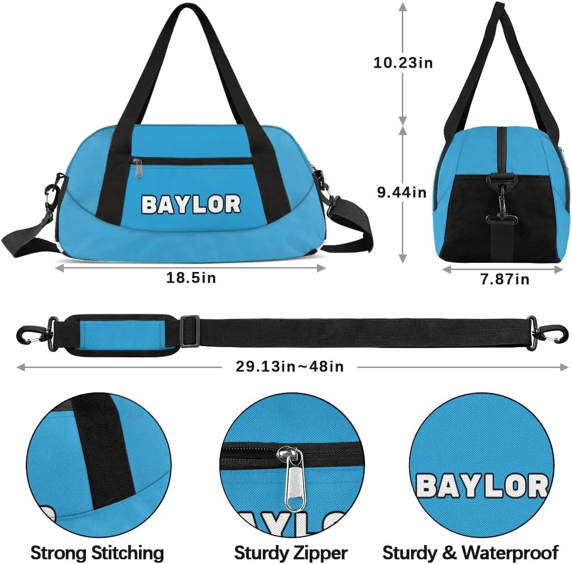 Custom Sport Gym Bag, Personalized Name Overnight Duffel Bag for Boys Girls Dance Weekender Bags Travel Tote Bag, Blue D