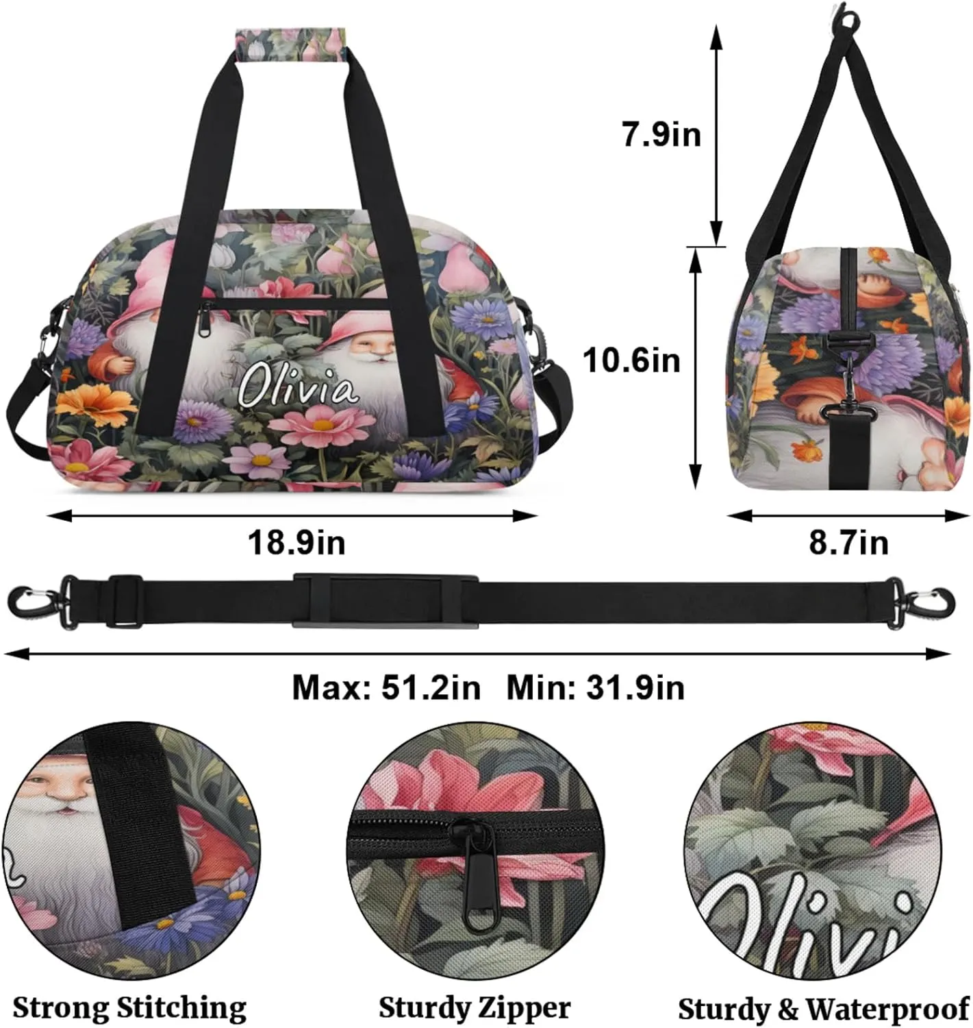 Custom Sports Gym Bag Personalized Name Travel Duffel Bag