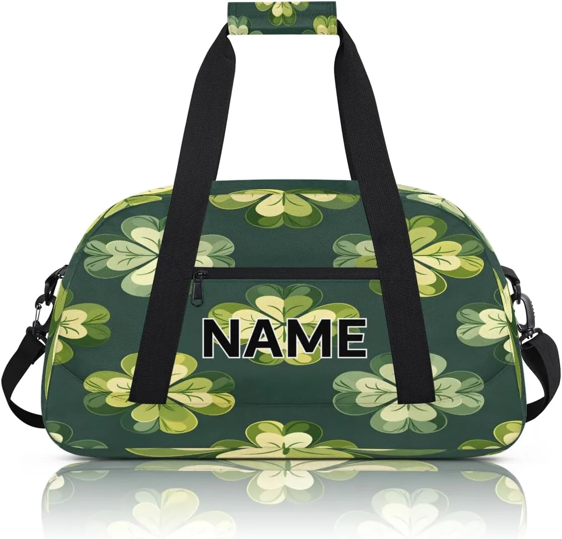 Custom St Patrick's Day Small Gym Bag 18 inch for Women Men Personalized Lucky Clover Carry On Overnight Weekender Bag for Travel Work Dance Sport