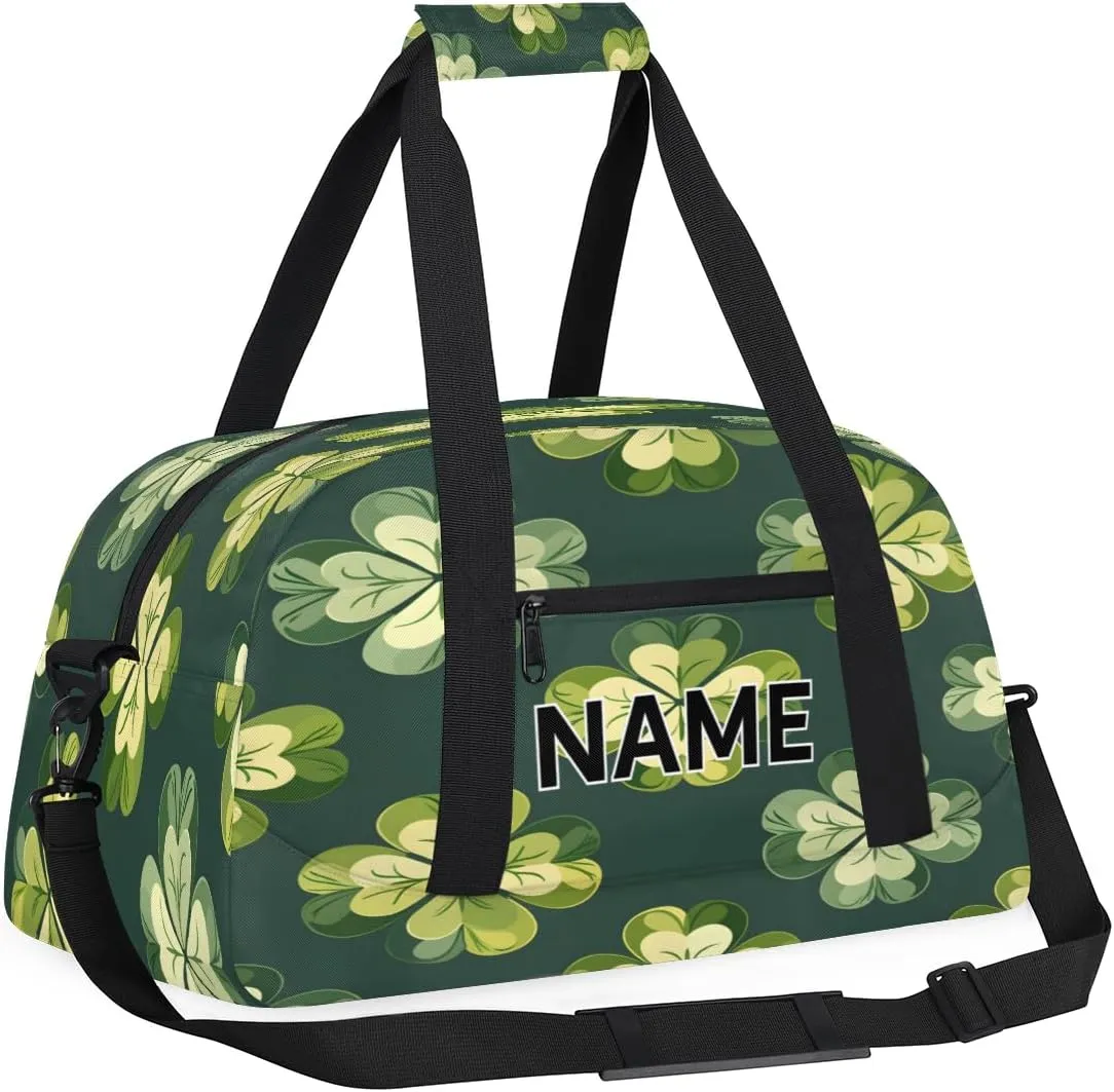 Custom St Patrick's Day Small Gym Bag 18 inch for Women Men Personalized Lucky Clover Carry On Overnight Weekender Bag for Travel Work Dance Sport