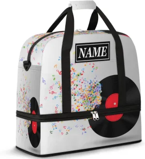 Customize Personalized Travel Duffel Bag Vinyl Record Colorful Music Note Sport Gym Bag for Woman Man,Waterproof Foldable Weekend Overnight Bag for Yoga Workout Training with Shoe Compartment