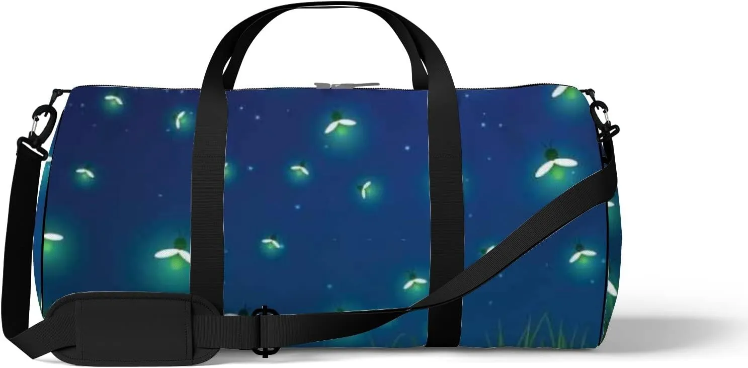 Cute Abstract Green Glowworm and Moon Sports Bag Tote Bag Waterproof Gym Bag with Shoulder Strap Zipper 2 Side Pockets for Men and Women, Travel and Storage Shoulder Bag.