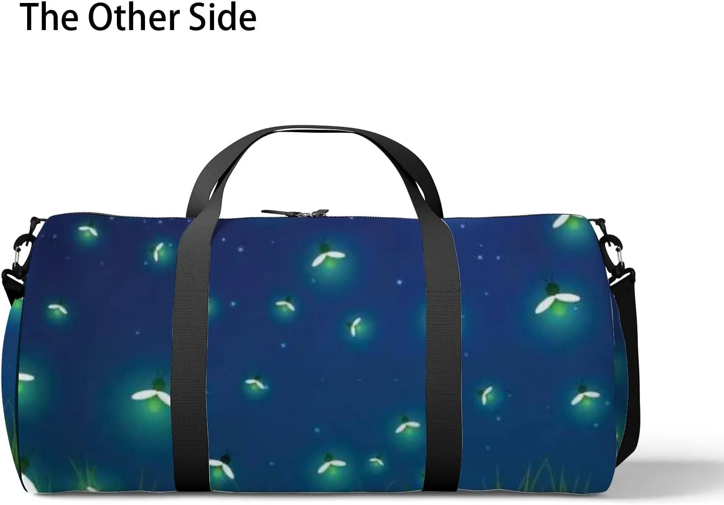 Cute Abstract Green Glowworm and Moon Sports Bag Tote Bag Waterproof Gym Bag with Shoulder Strap Zipper 2 Side Pockets for Men and Women, Travel and Storage Shoulder Bag.