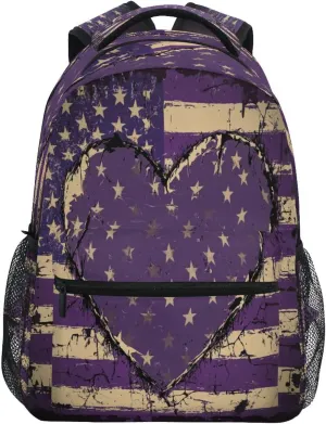 Cute Backpack for Teenager Fashion Vintage Daypacks with Chest Strap Gift Men & Women Purple Heart Day Army