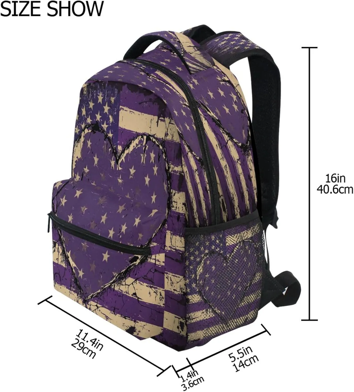Cute Backpack for Teenager Fashion Vintage Daypacks with Chest Strap Gift Men & Women Purple Heart Day Army