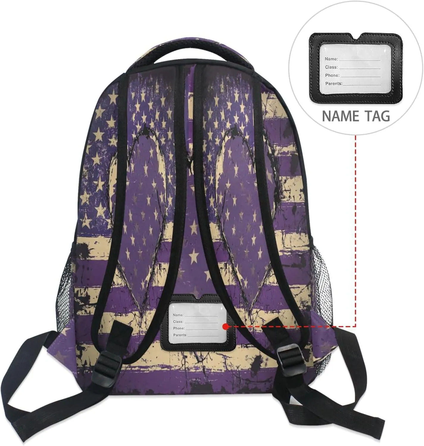 Cute Backpack for Teenager Fashion Vintage Daypacks with Chest Strap Gift Men & Women Purple Heart Day Army