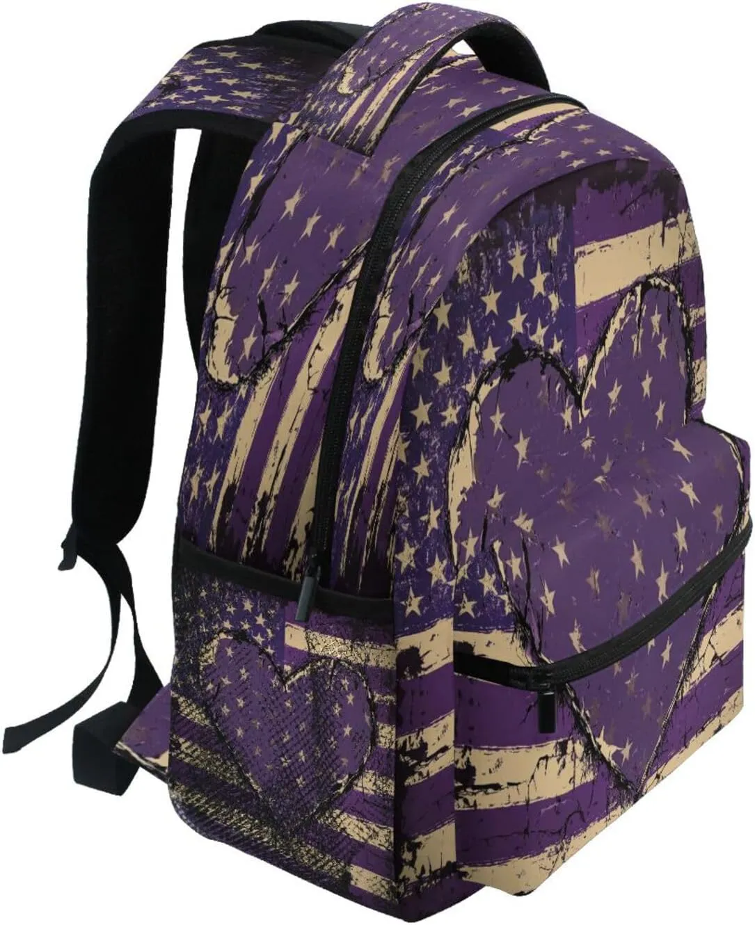 Cute Backpack for Teenager Fashion Vintage Daypacks with Chest Strap Gift Men & Women Purple Heart Day Army