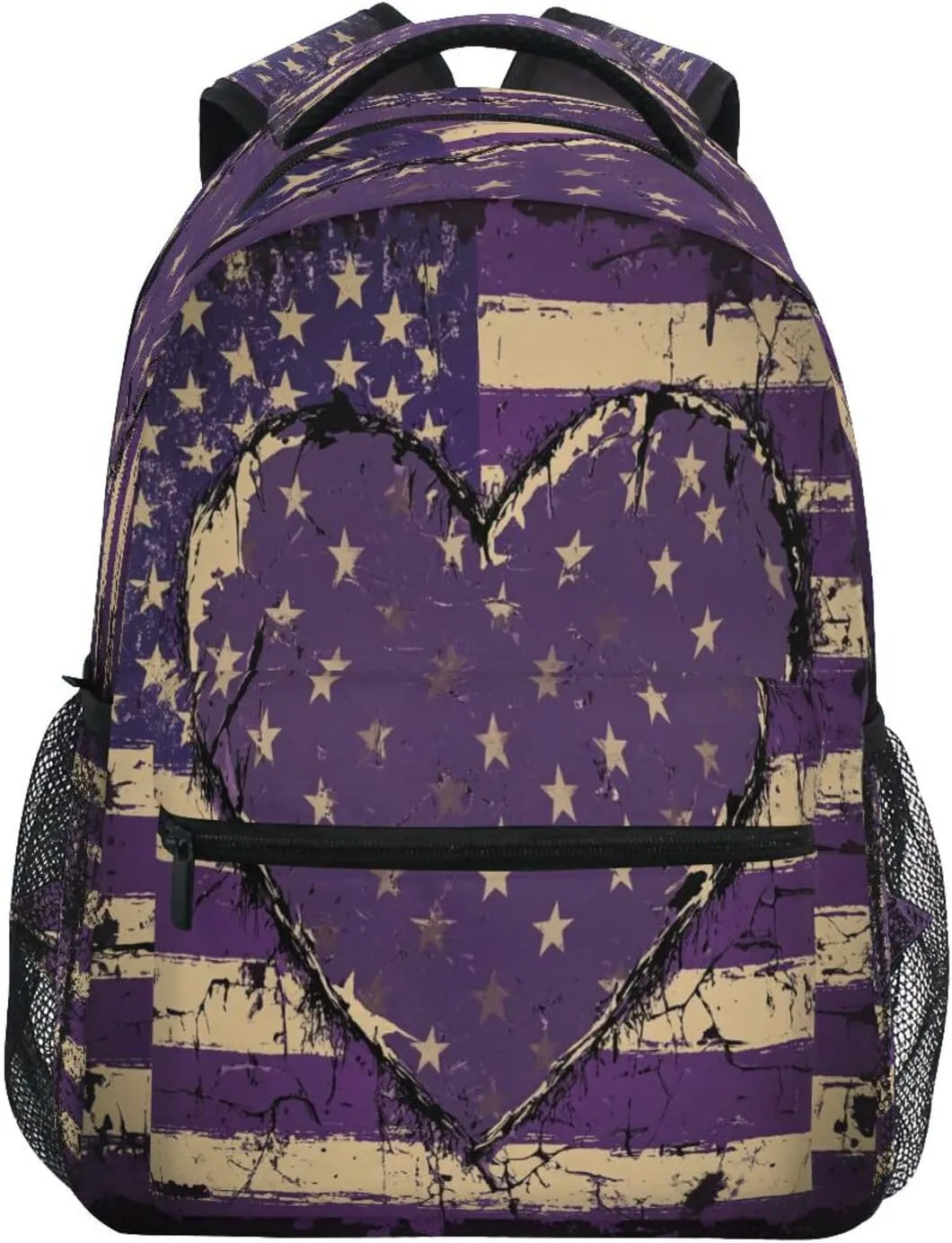 Cute Backpack for Teenager Fashion Vintage Daypacks with Chest Strap Gift Men & Women Purple Heart Day Army