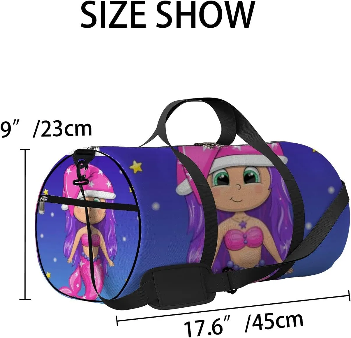 Cute Cartoon Mermaid Pink Nightcap Stars Sports Bag Tote Bag Waterproof Gym Bag with Shoulder Strap Zipper 2 Side Pockets for Men and Women, Travel and Storage Shoulder Bag.