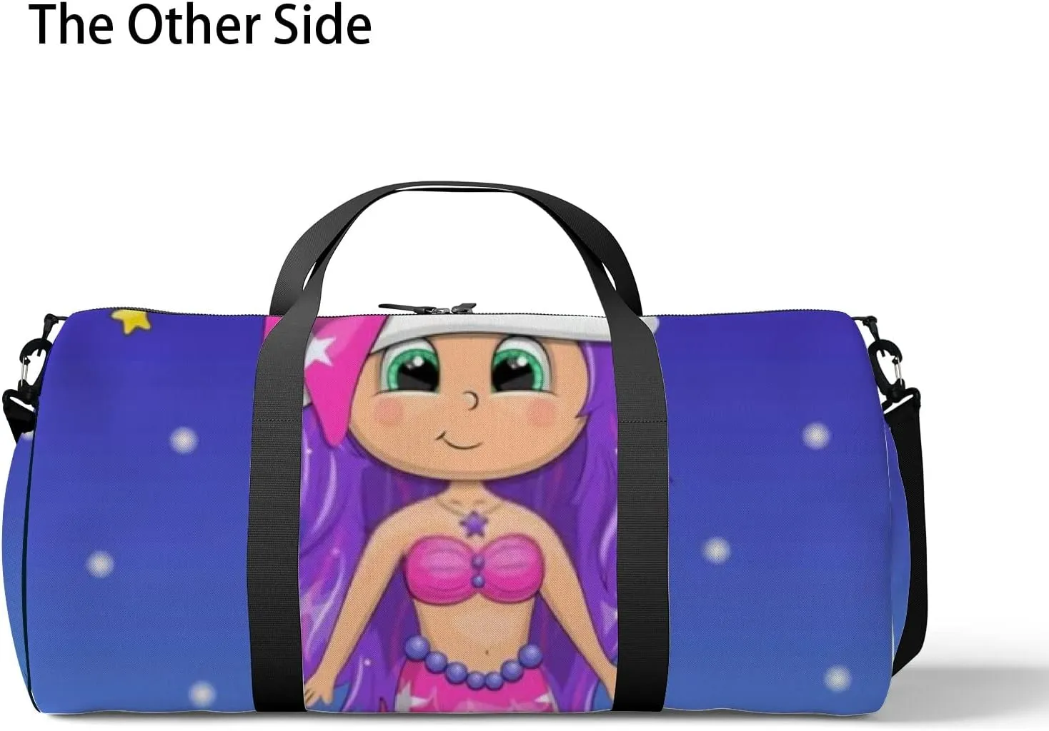 Cute Cartoon Mermaid Pink Nightcap Stars Sports Bag Tote Bag Waterproof Gym Bag with Shoulder Strap Zipper 2 Side Pockets for Men and Women, Travel and Storage Shoulder Bag.