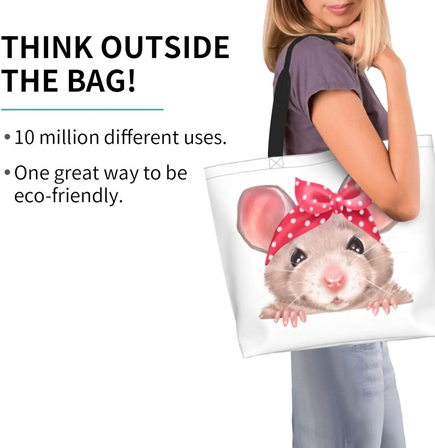 Cute Cartoon Rat Tote Bag Shopping Bag Portable Handbags Tote Shoulder Bucket Bags for Women