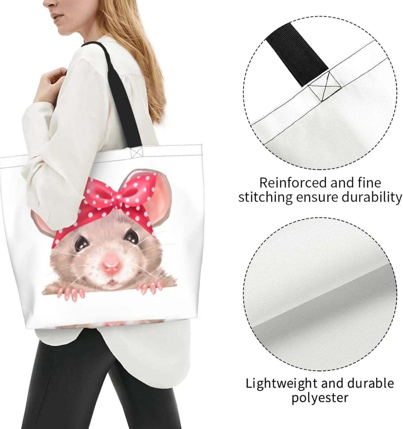 Cute Cartoon Rat Tote Bag Shopping Bag Portable Handbags Tote Shoulder Bucket Bags for Women