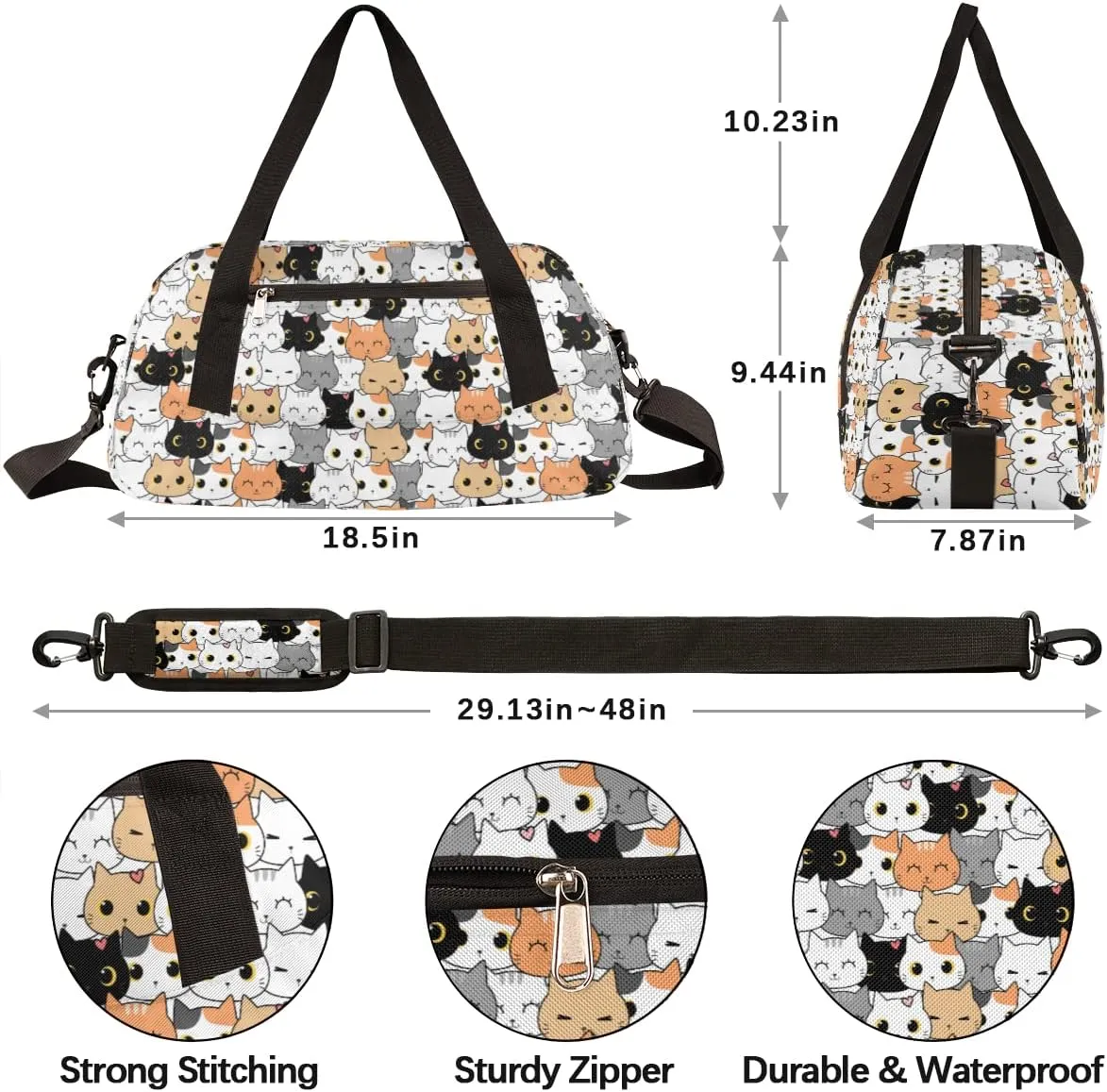 Cute Cats Kitten Duffel Bag for Kids - Sport Gym Overnight Weekender Tote Teen Dance Travel Gymnastic