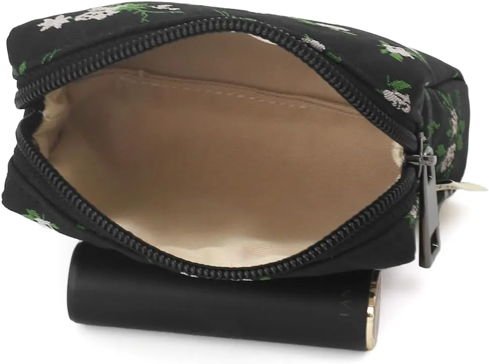 Cute Floral Jacquard Makeup Bag - Portable Cosmetic Pouch for Women, Small Toiletry Bag with Zipper, Skincare Case, Makeup Organizer, Purse & Coin Purse, Perfect for Storage and Travel