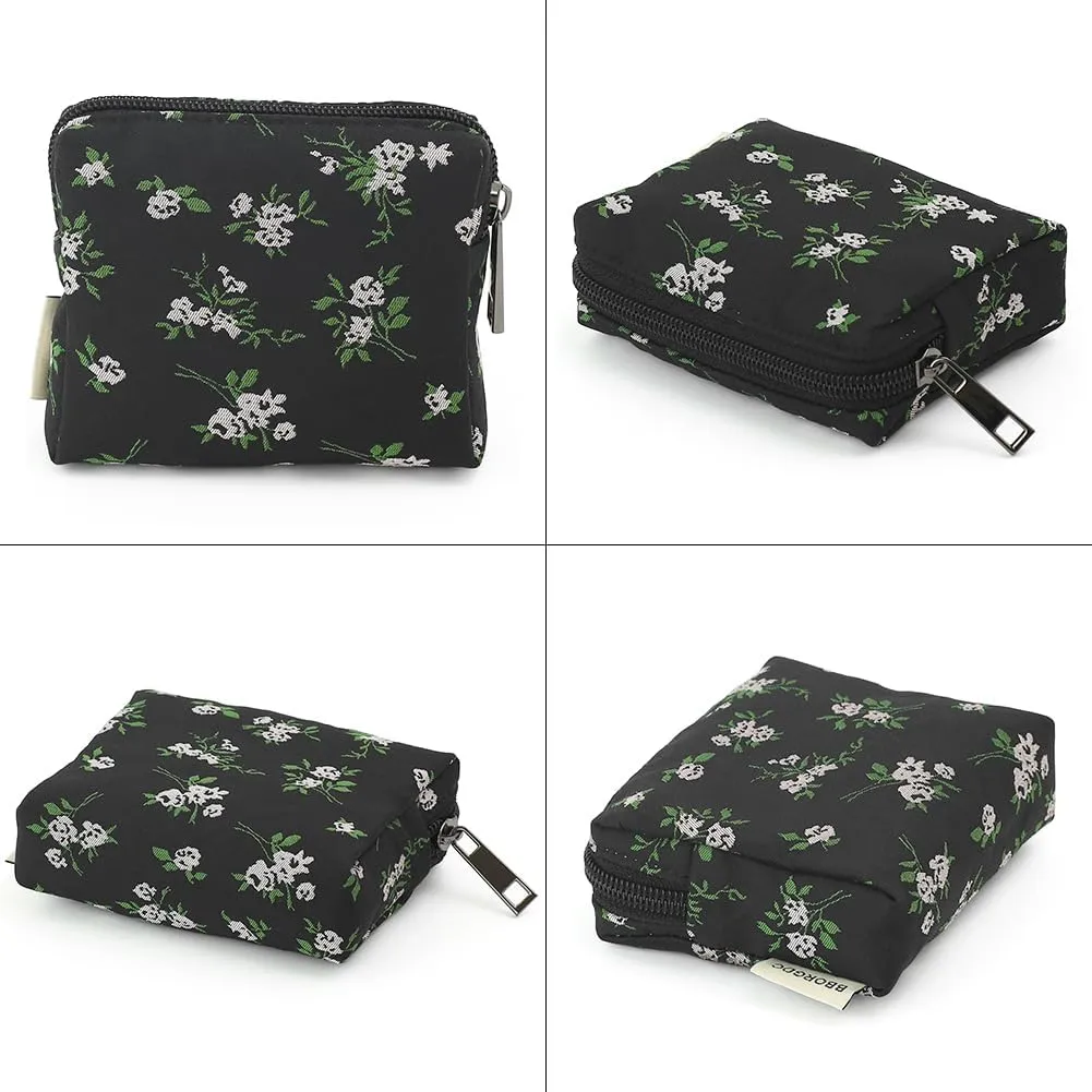 Cute Floral Jacquard Makeup Bag - Portable Cosmetic Pouch for Women, Small Toiletry Bag with Zipper, Skincare Case, Makeup Organizer, Purse & Coin Purse, Perfect for Storage and Travel