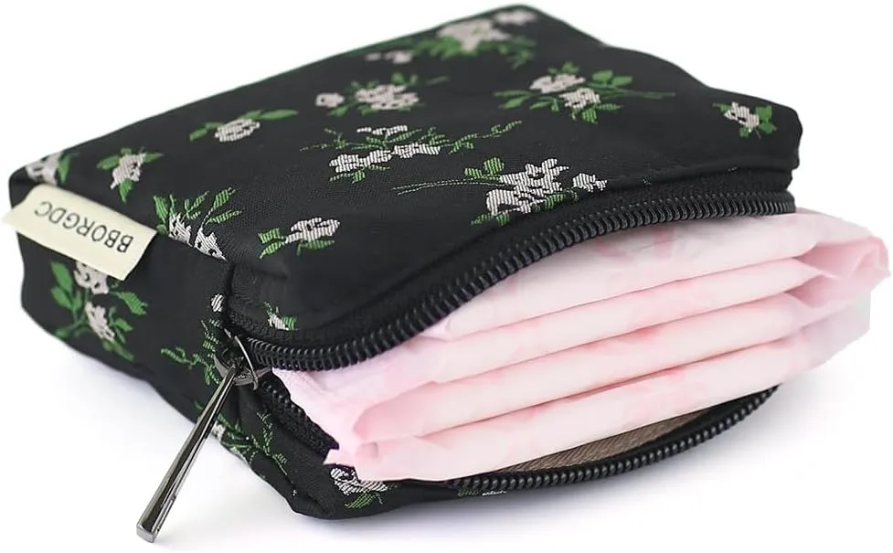 Cute Floral Jacquard Makeup Bag - Portable Cosmetic Pouch for Women, Small Toiletry Bag with Zipper, Skincare Case, Makeup Organizer, Purse & Coin Purse, Perfect for Storage and Travel