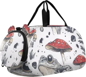 Cute Frog Duffle Bag for Girl, Sports Duffle Gym Bags with Shoe Compartment, Personalized Overnight Bag Travel Weekender for Kids
