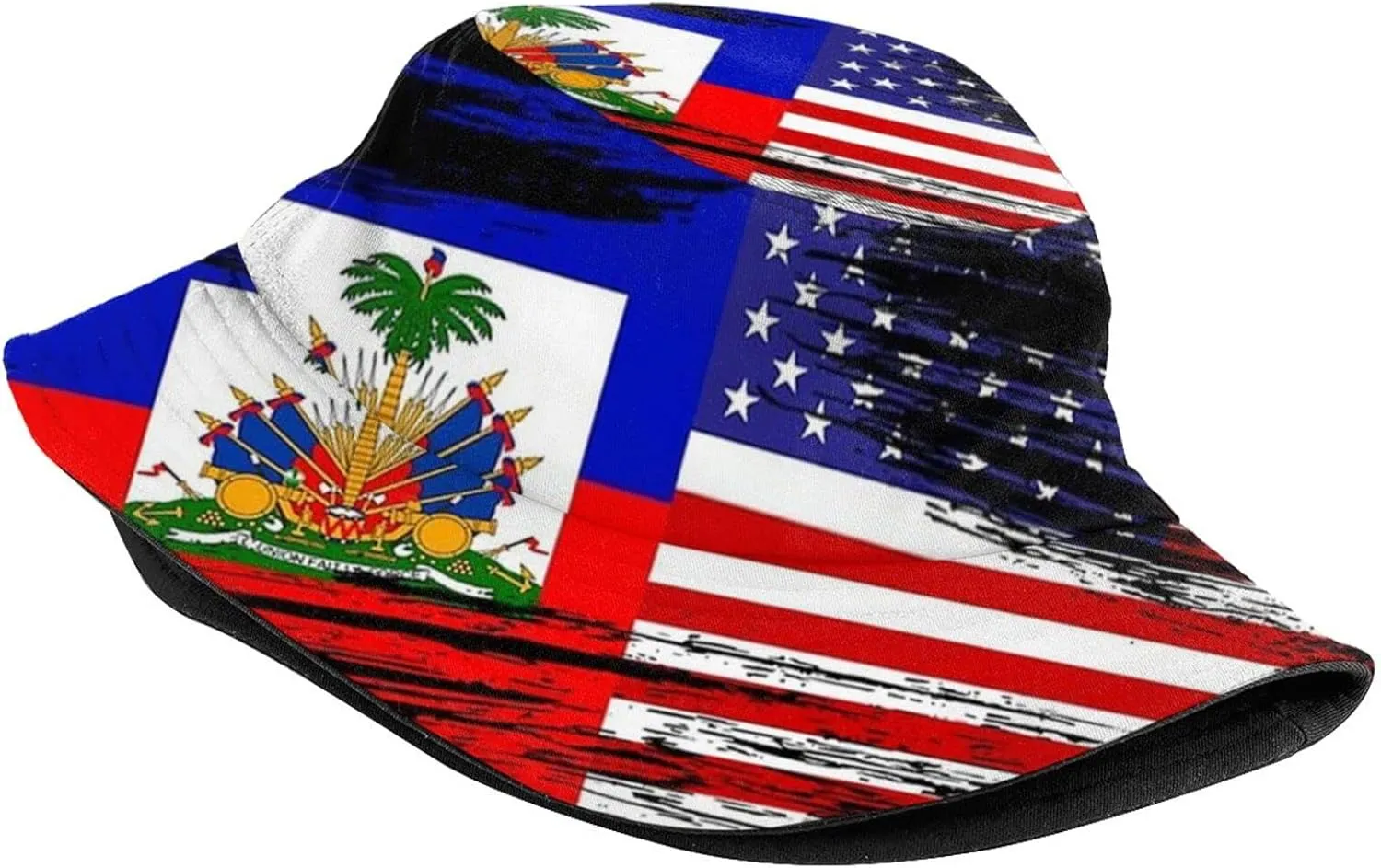 Cute Haiti Flag Bucket Hat Packable Wide Brim Sun Protection Hats Outdoor Haitian Fisherman Hats for Men and Women