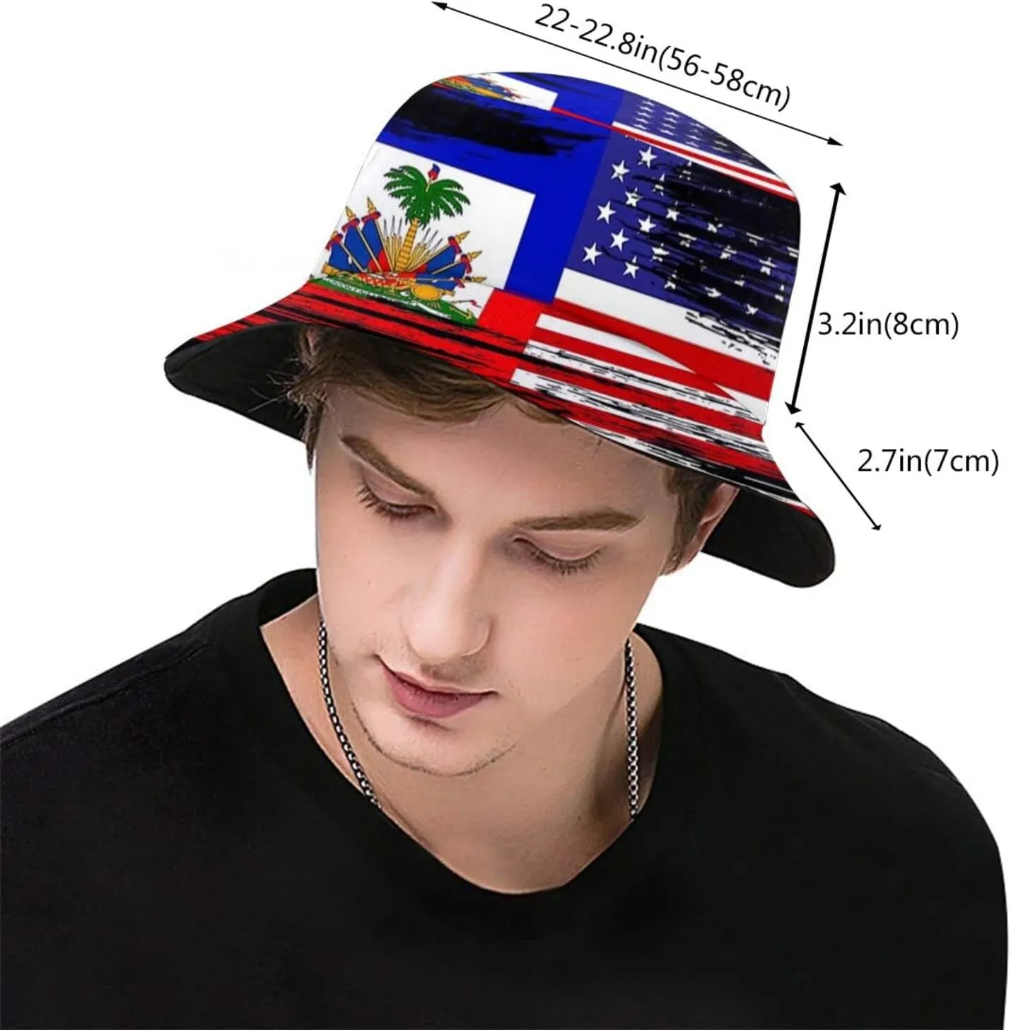 Cute Haiti Flag Bucket Hat Packable Wide Brim Sun Protection Hats Outdoor Haitian Fisherman Hats for Men and Women