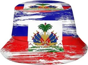 Cute Haiti Flag Bucket Hat Packable Wide Brim Sun Protection Hats Outdoor Haitian Fisherman Hats for Men and Women