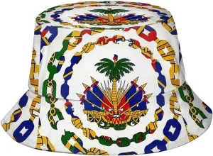 Cute Haiti Flag Bucket Hat Packable Wide Brim Sun Protection Hats Outdoor Haitian Fisherman Hats for Men and Women