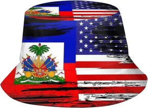 Cute Haiti Flag Bucket Hat Packable Wide Brim Sun Protection Hats Outdoor Haitian Fisherman Hats for Men and Women