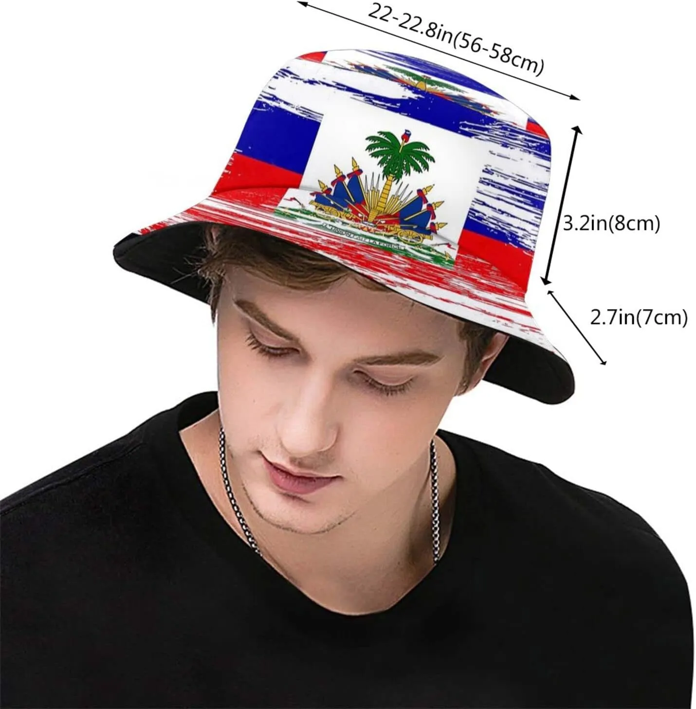 Cute Haiti Flag Bucket Hat Packable Wide Brim Sun Protection Hats Outdoor Haitian Fisherman Hats for Men and Women