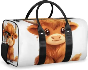 Cute Highland Cow Travel Duffle Bag for Women Men Gym Duffel Foldable Bag Waterproof Weekender Funny Cattle Duffle Tote