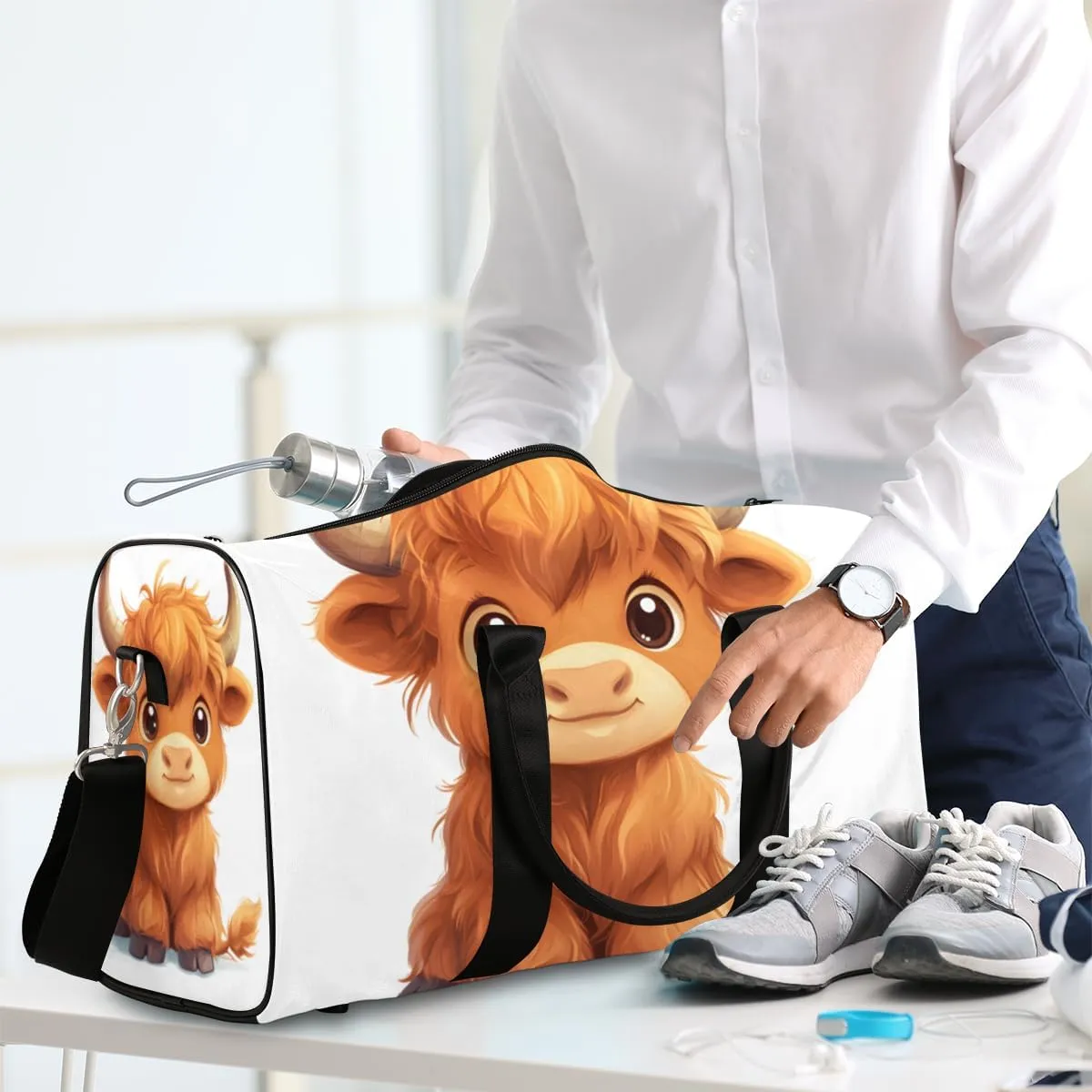 Cute Highland Cow Travel Duffle Bag for Women Men Gym Duffel Foldable Bag Waterproof Weekender Funny Cattle Duffle Tote