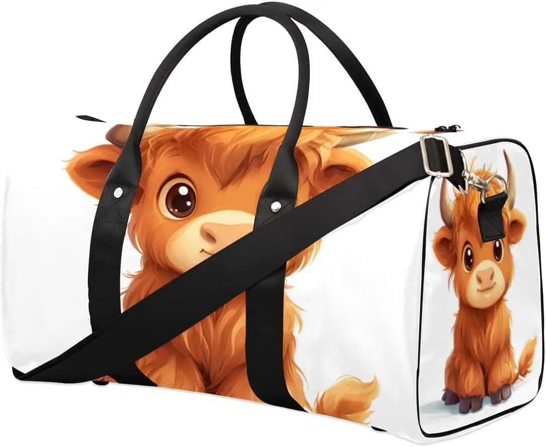 Cute Highland Cow Travel Duffle Bag for Women Men Gym Duffel Foldable Bag Waterproof Weekender Funny Cattle Duffle Tote