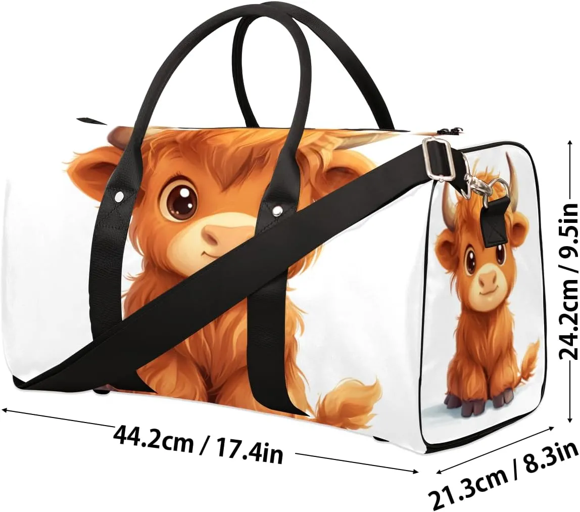 Cute Highland Cow Travel Duffle Bag for Women Men Gym Duffel Foldable Bag Waterproof Weekender Funny Cattle Duffle Tote