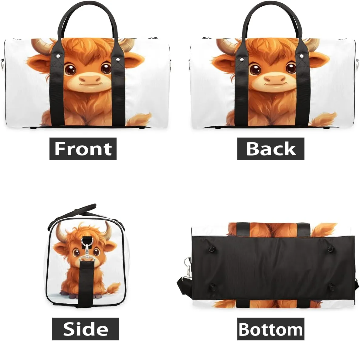 Cute Highland Cow Travel Duffle Bag for Women Men Gym Duffel Foldable Bag Waterproof Weekender Funny Cattle Duffle Tote