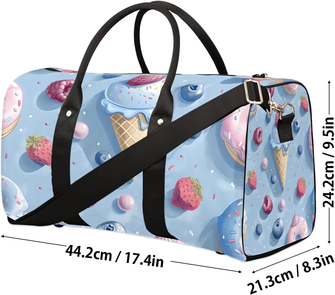 Cute Ice Cream Travel Duffle Bag for Women Men Gym Duffel Foldable Bag Waterproof Weekender Colorful Sweet Duffle Tote