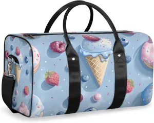 Cute Ice Cream Travel Duffle Bag for Women Men Gym Duffel Foldable Bag Waterproof Weekender Colorful Sweet Duffle Tote