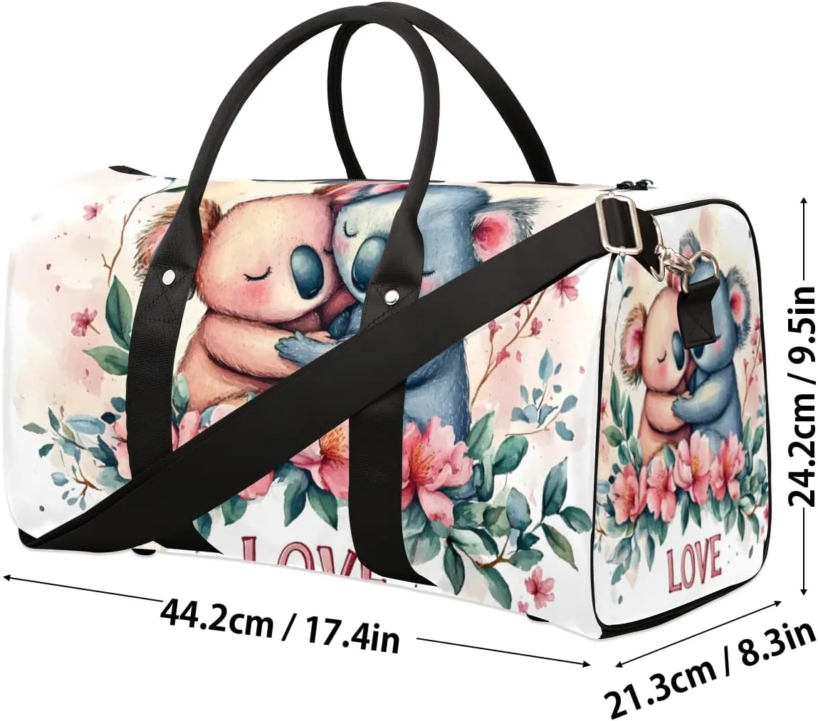 Cute Koala Travel Duffle Bag for Women Men Gym Duffel Foldable Bag Waterproof Weekender Love Theme Duffle Tote