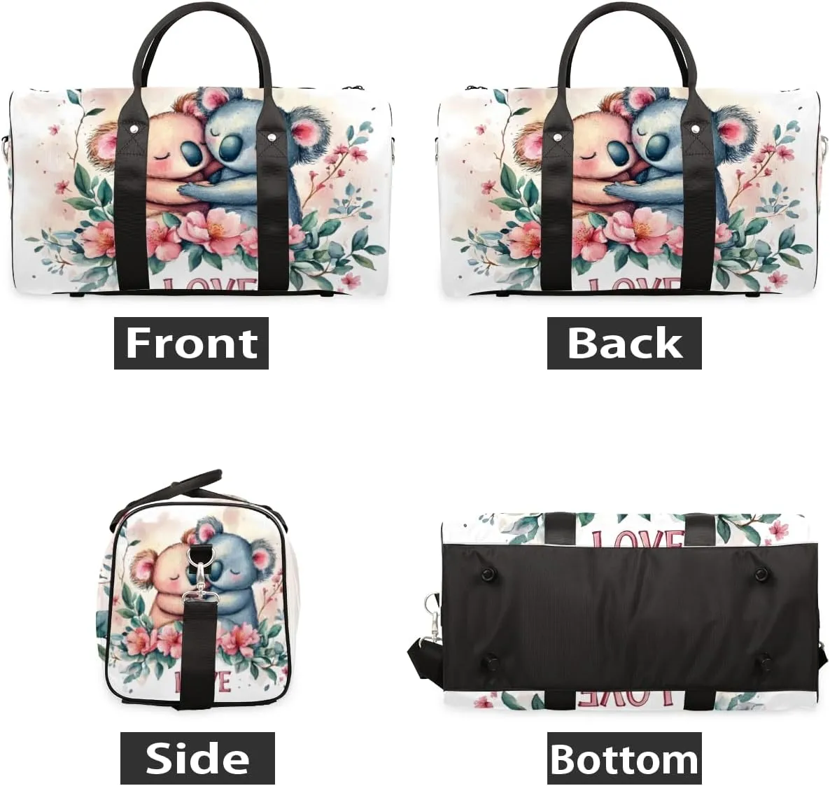 Cute Koala Travel Duffle Bag for Women Men Gym Duffel Foldable Bag Waterproof Weekender Love Theme Duffle Tote