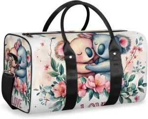 Cute Koala Travel Duffle Bag for Women Men Gym Duffel Foldable Bag Waterproof Weekender Love Theme Duffle Tote