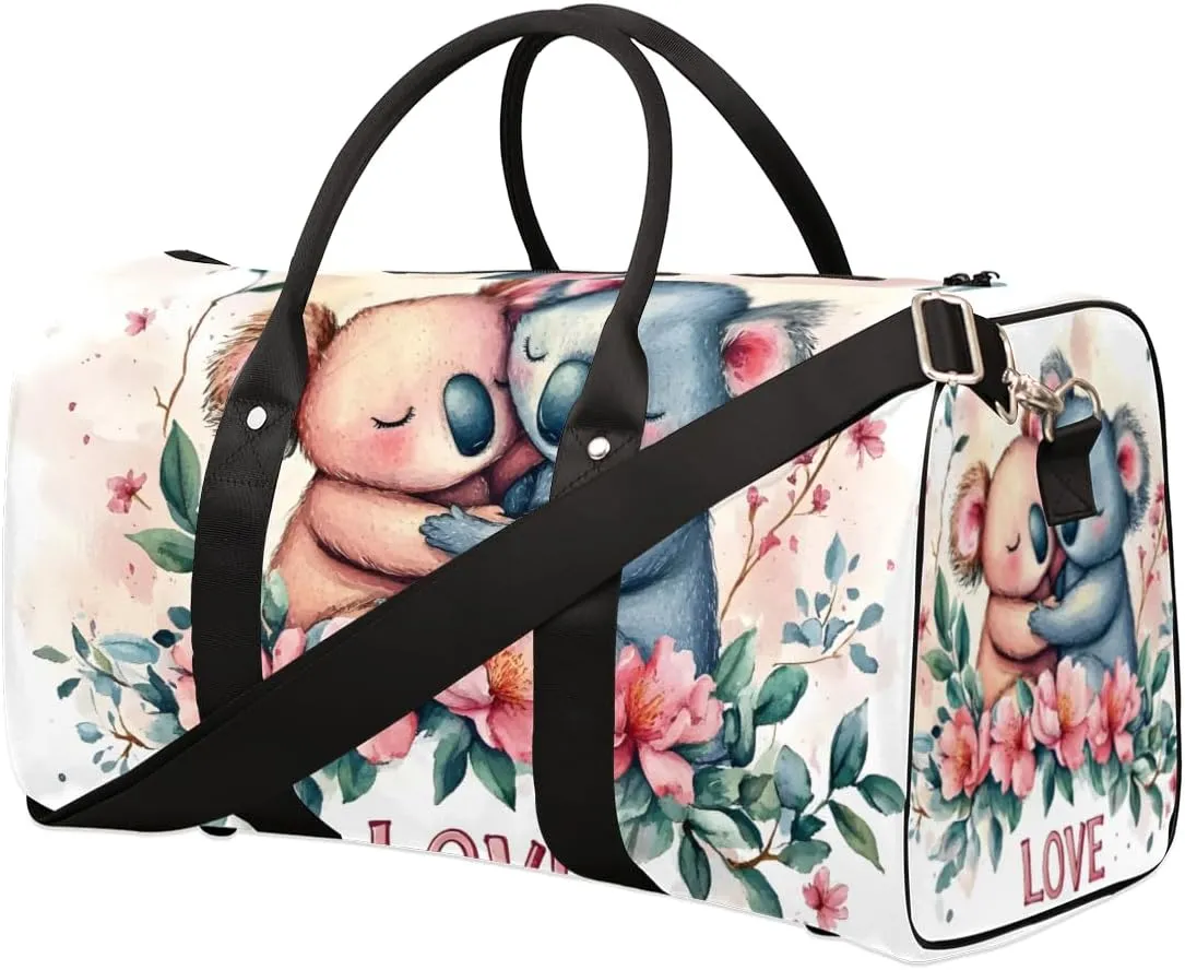 Cute Koala Travel Duffle Bag for Women Men Gym Duffel Foldable Bag Waterproof Weekender Love Theme Duffle Tote