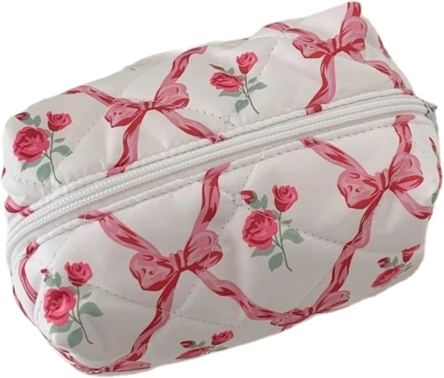 Cute Quilted Bow Y2k Makeup Bag Coquette Small Pouch Preppy Floral Heart Cosmetic Bag Toiletry Organizer Bag (Color05)