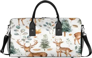 Cute Wild Deer Travel Duffle Bag for Women Men Foldable Waterproof Weekender Bag Carry on Tote for Overnight Sports Gym Eucalyptus Leaf